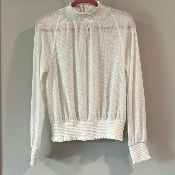Free People Tops - Free People - small, white Boulevard Ruffle smocked turtle neck